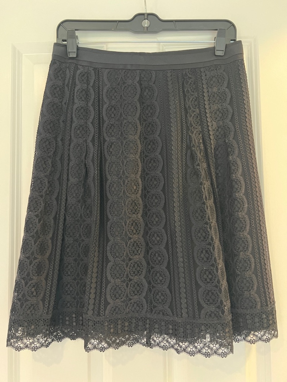 Ann Taylor Petite Black Lace A-Line Skirt